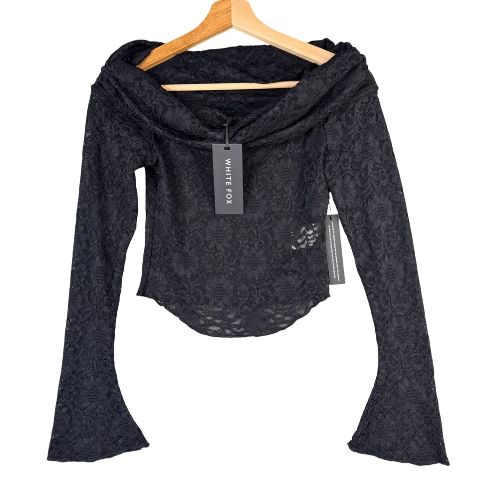 White Fox Be Good To You Black Lace Long Sleeve Off Shoulder Top EXDAL1422-1-S S